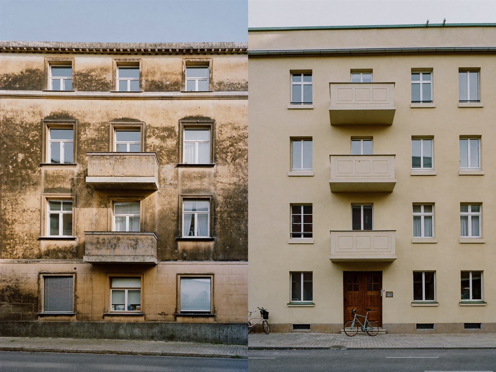 Fassadensanierung Vorher-Nachher-Vergleich an einem Berliner Wohnhaus