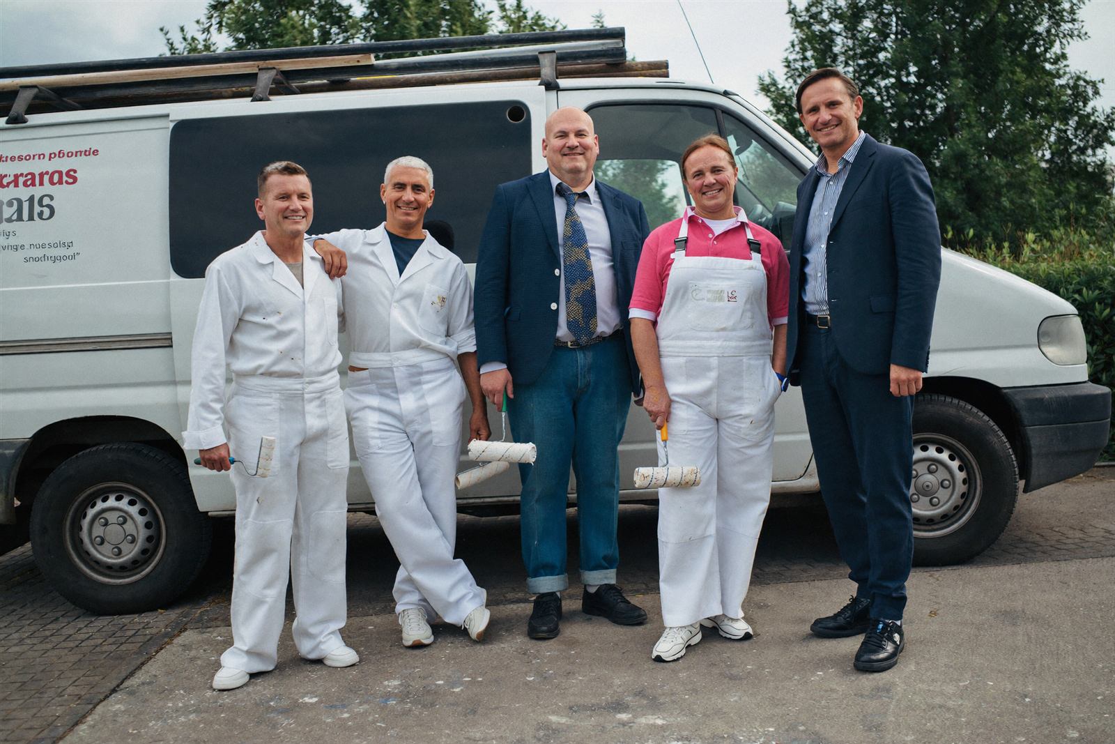 Team von Woelk Malerei GmbH vor dem Firmenfahrzeug in Berlin-Mahlsdorf
